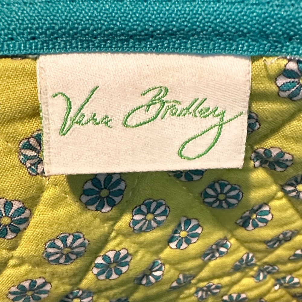 Vera Bradley Weekender Tote EUC Turquoise & Lime Paisley Extra Large Lots Pocket - Picture 9 of 11